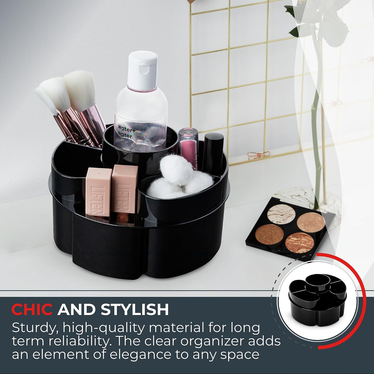 Masirs 360 Rotating Makeup Organizer Countertop - Adjustable Shelf Height - The Perfect Round Spinning Cosmetic Organizer for Bedroom Dresser or Vanity Countertop Storage (Clear)