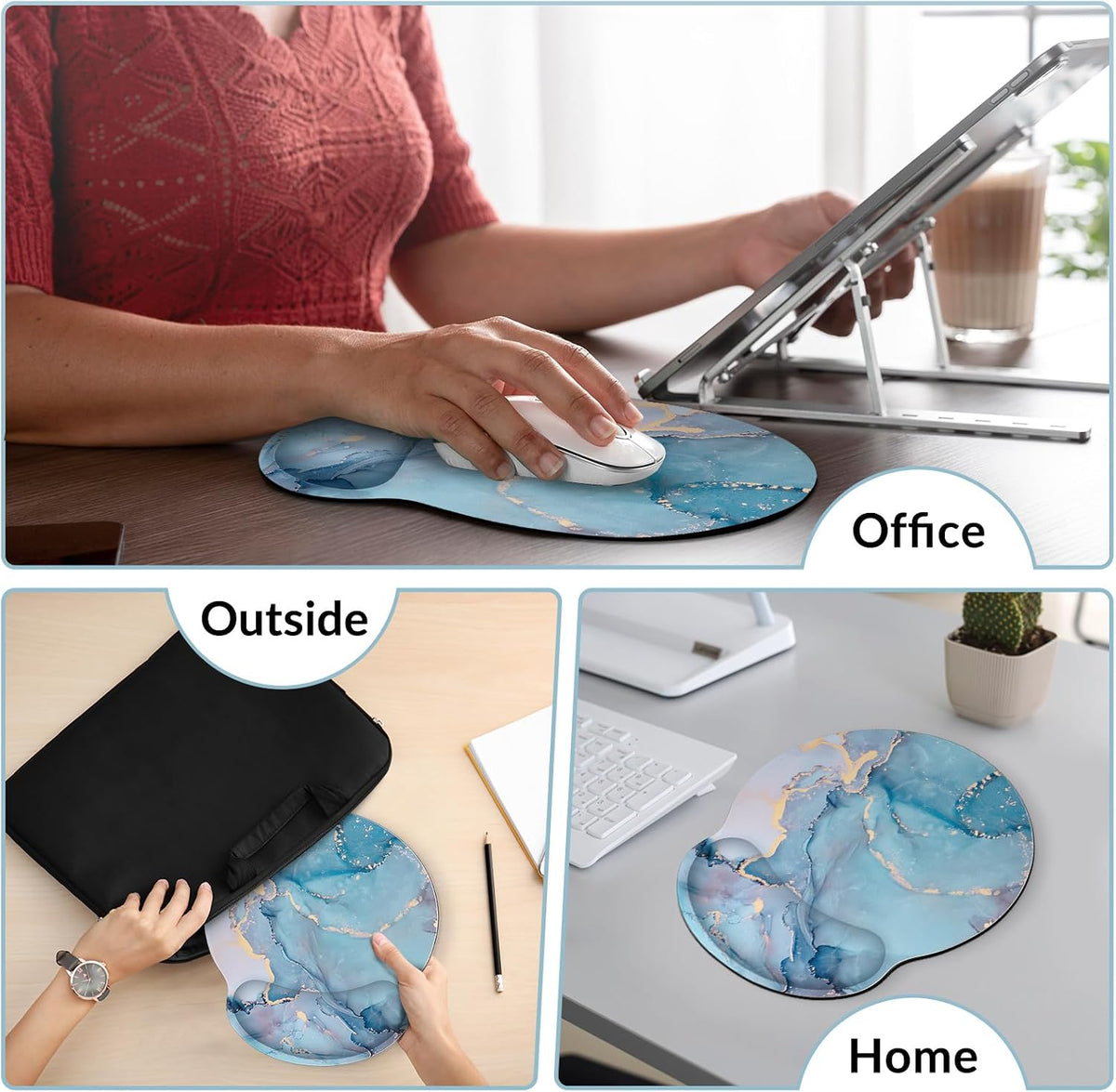 KONVINIT Ergonomic Mouse Pad with Wrist Rest, Small Mousepad with Non-Slip Rubber Base and Smooth Surface, Beach Mouse Pads for Desk, Office Desk Accessories