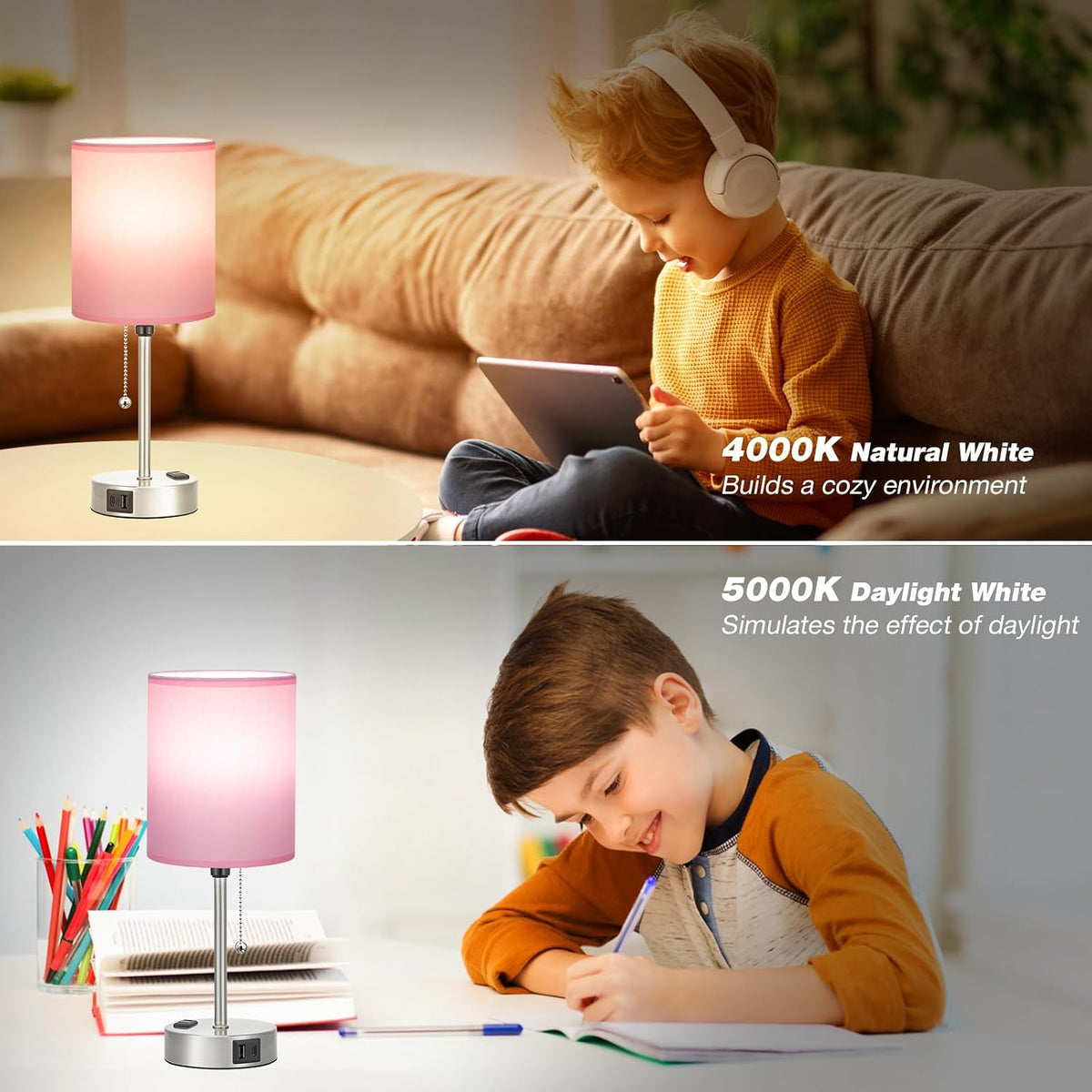 Dicoool Bedside Table Lamp for Bedroom - Small Desk Lamp with USB Ports