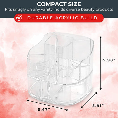 Masirs 360 Rotating Makeup Organizer Countertop - Adjustable Shelf Height - The Perfect Round Spinning Cosmetic Organizer for Bedroom Dresser or Vanity Countertop Storage (Clear)