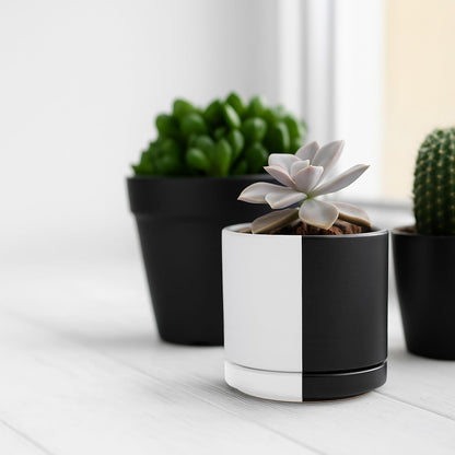 D'vine Dev 4.7 Inch Ceramic Planter Pot with Drainage Hole and Saucer, Indoor Cylinder Round Planter Pot, Teal, 94-O-B-9