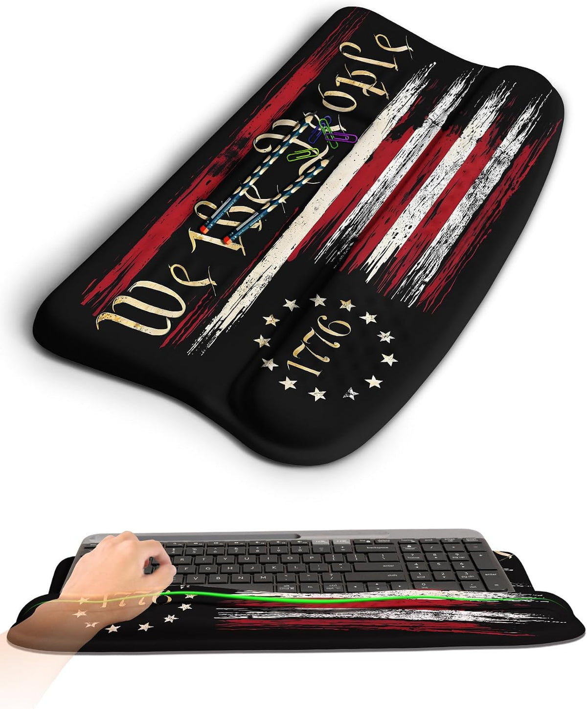 Ergonomic Wave Wrist Rest with Keyboard Stand, Cushioned Palm Rest, Comfortable Integrated Memory Foam for Natural Typing and Relieve Wrist Pain, Dark Night Black