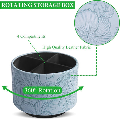 Round Leather Art Supply Organizer,Remote Control Holder,360 Degree Rotating,Multi-Functional Pencil Holder,4 Compartments Desktop Stationary Organizer(1-Blue Bird) - Colors A