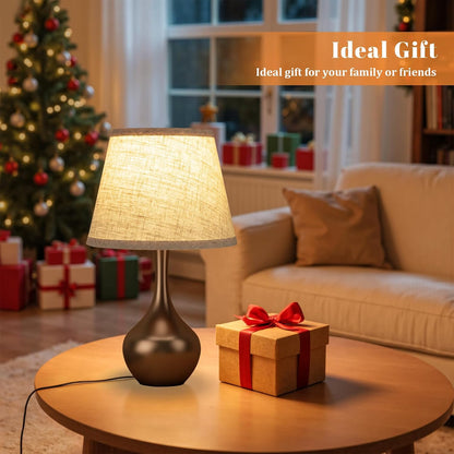 Seealle Touch Table Lamp for Bedroom, 3-Way Dimmable Small Bedside Lamps for Night Stands with Wires, Wood-Paint Desk Lamp for Kids Room, Office, Living Room, End Table(LED Bulb Included)