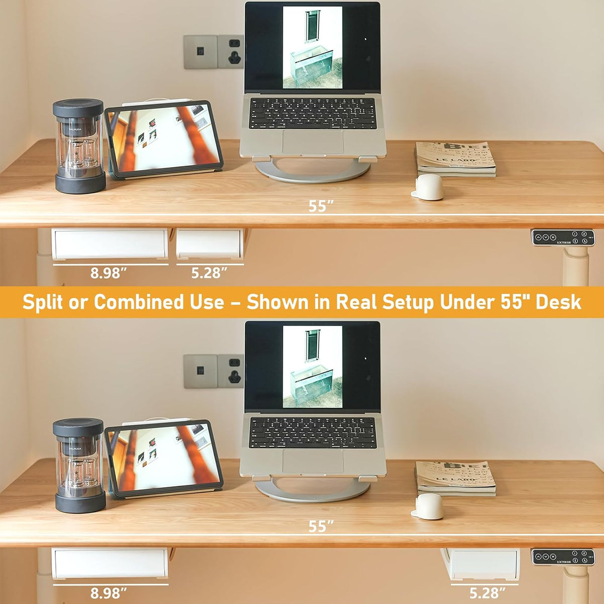 Bamboo Under Desk Drawer, Self-Adhesive Slide Out Under Desk Organizer and Storage Including Mounting Hardware (White)