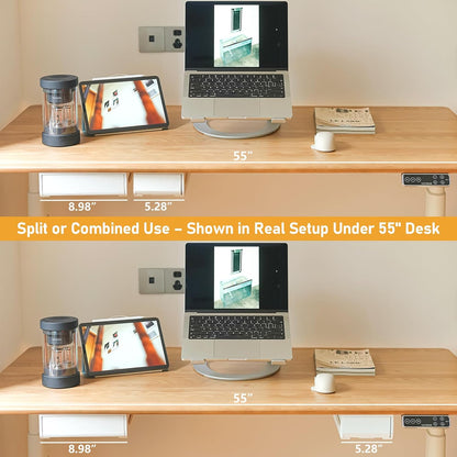 Bamboo Under Desk Drawer, Self-Adhesive Slide Out Under Desk Organizer and Storage Including Mounting Hardware (White)