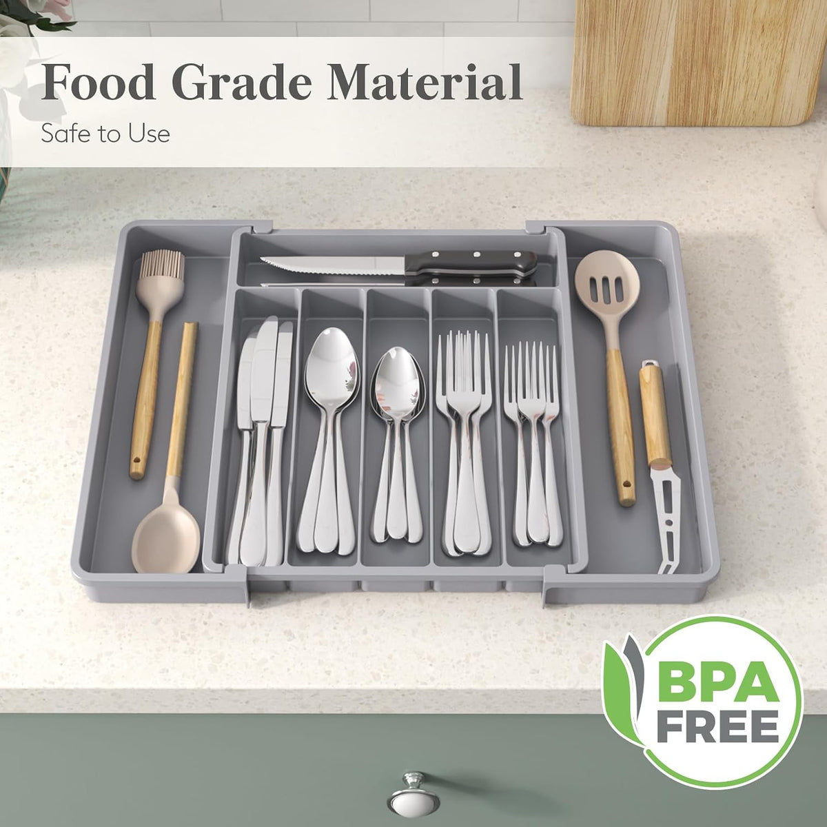 Expandable Silverware Drawer Organizer, Kitchen Utensil Tray
