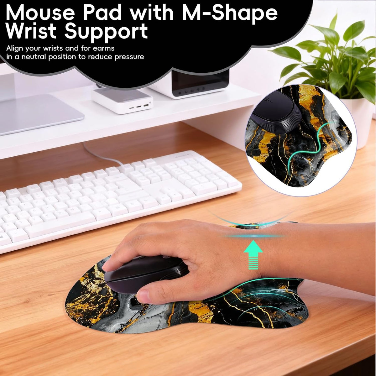 Wrist Support Mouse Pad Anti Slip Rubber Wrist Rest Mousepad 9in X 8in Small Desktop Notebook Mouse Mat for Working and Gaming (M-Pink Floral)
