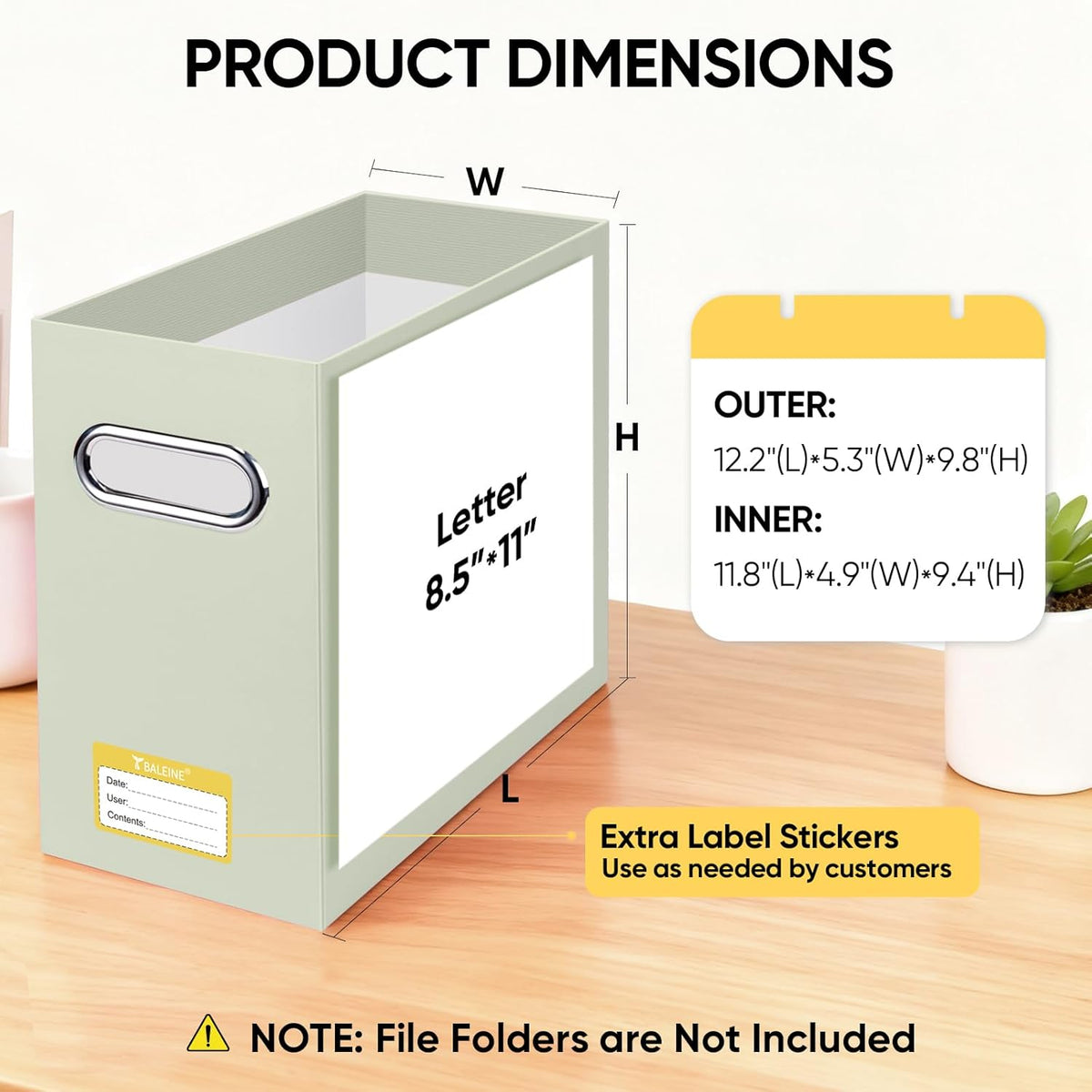 BALEINE File Organizer Box, Cardboard File Folder Organizer with Handle for Letter Size, Portable Collapsible Hanging Filing Box for Home Office Document Storage (2 Pack, Black)