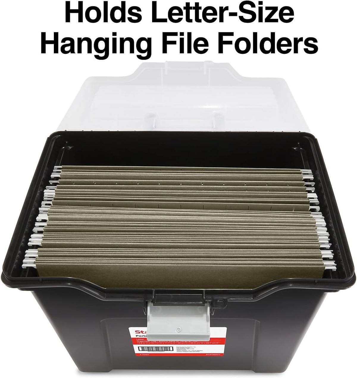 Hanging File Folder Box, Storage Bin Organizer, Snap Lid, Clear