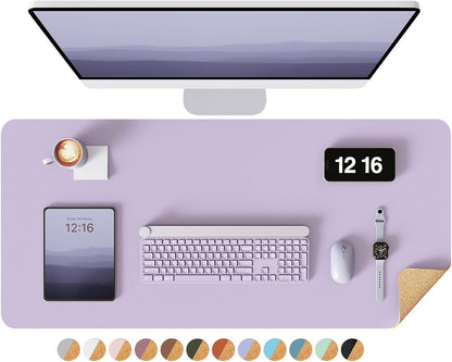 Double-Sided Desk Pad, 31.5"x15.7"Leather Desk Mat, Eco Cork Desk Pad Protector,Large Mouse Pad,Waterproof Desk Blotter for Office/Home(Coffee)