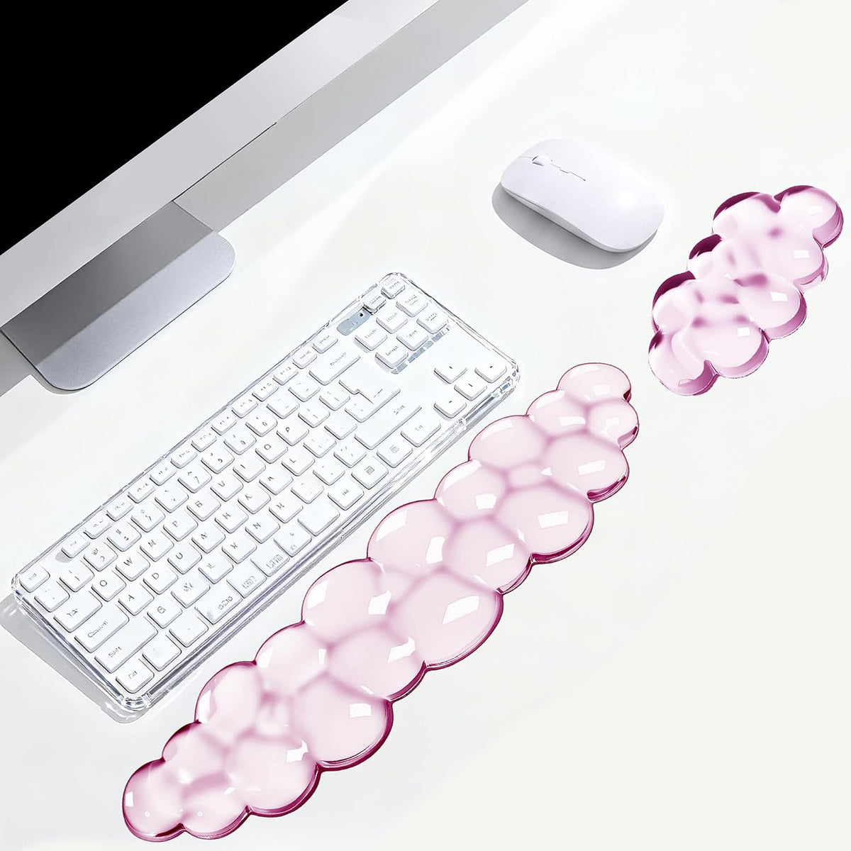 Keyboard Wrist Rest Set — Ergonomic Cloud Gel Wrist Rest Keyboard and Mouse Pad, Non-Slip Desk Accessories for Office and Home（White）