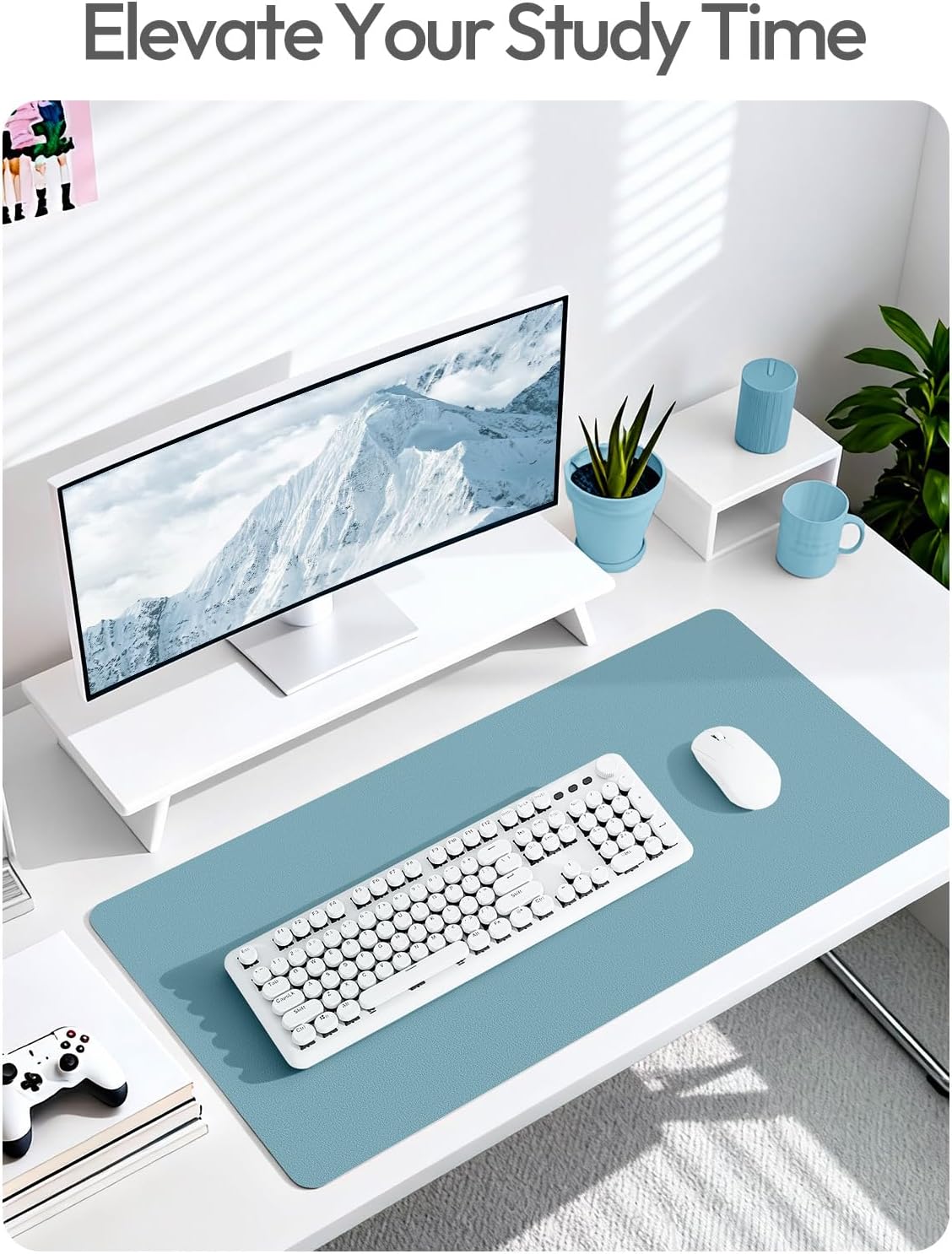 YSAGi Leather Desk Pad Protector, Office Desk Mat, Large Mouse Pad, Non-Slip PU Leather Desk Blotter, Waterproof Laptop Desk Writing Pad for Office and Home (23.6" x 13.8", Eggshell) - Colors A