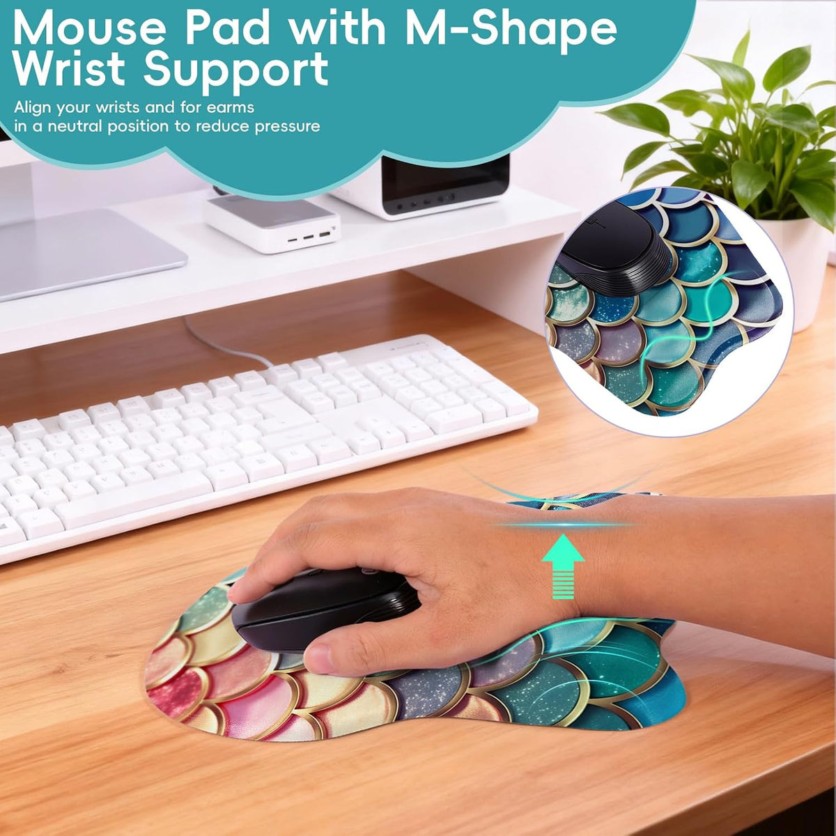Wrist Support Mouse Pad Anti Slip Rubber Wrist Rest Mousepad 9in X 8in Small Desktop Notebook Mouse Mat for Working and Gaming (M-Pink Floral)