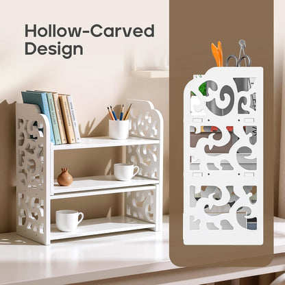 Desktop Shelves, White Bookshelf Desktop Organizer and Desktop Storage