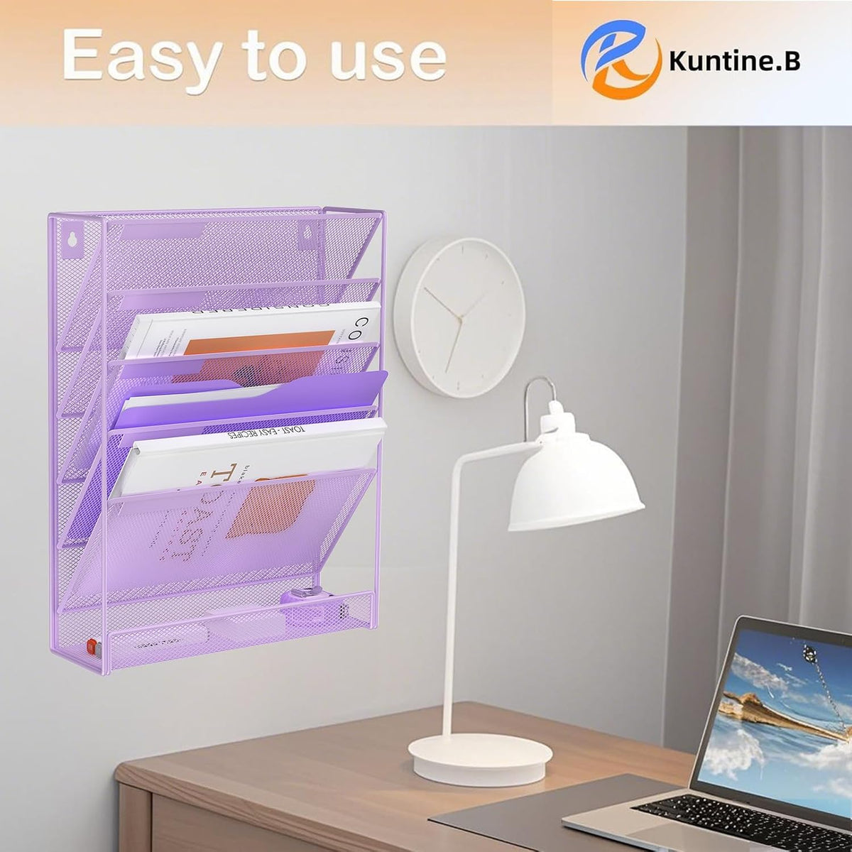Kuntine.B Wall File Organizer Office Hanging Magazine Holder Wall File Organizer for Office Home (Black, 5 Tier)