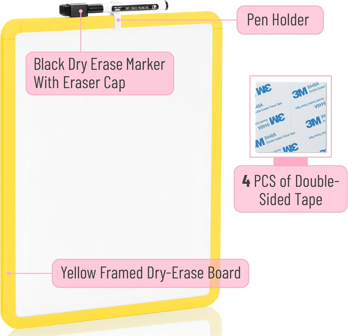 Dry Erase Board, 14” x 11”, White Frame