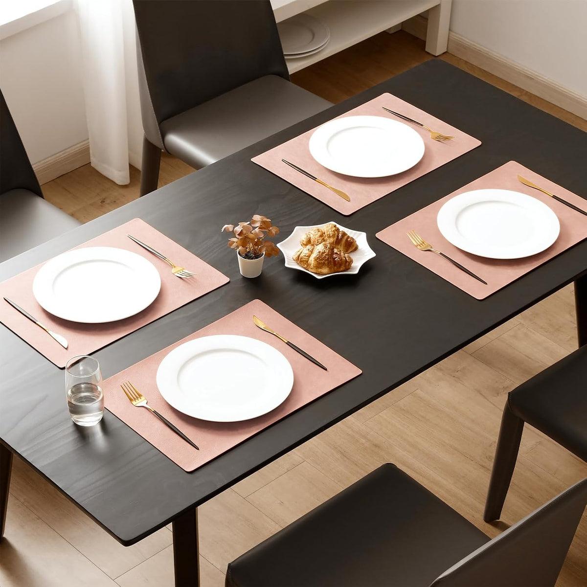 MOSAYT Vinyl Placemats Set of 6-12 X 17 Inch - Faux Leather 100% Waterproof Oil-Proof Wipeable PU Place Mats, Heat Resistant Reversible Table Mats for Kitchen, Dining, Outdoor, Reddish Brown