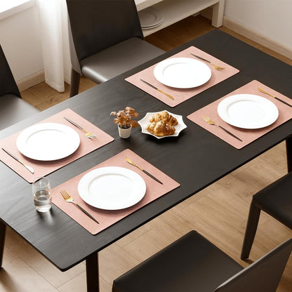 MOSAYT Vinyl Placemats Set of 6-12 X 17 Inch - Faux Leather 100% Waterproof Oil-Proof Wipeable PU Place Mats, Heat Resistant Reversible Table Mats for Kitchen, Dining, Outdoor, Reddish Brown