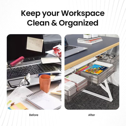 Under Desk Drawer 2-pack from 2B Neat - Self Adhesive Hidden Drawers - Heavy Duty Plastic - Easy Installation - Under Shelf Organizer for Office and Schools Supplies