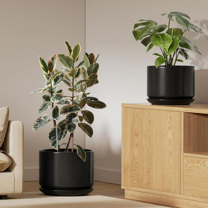 LE TAUCI Ceramic Pots for Plants, 6.8 Inch Plant Pots with Drainage Hole & Saucer, Modern Planter for Indoor Plants, Stable & Durable, Perfect for Living Room or Office Decor, White