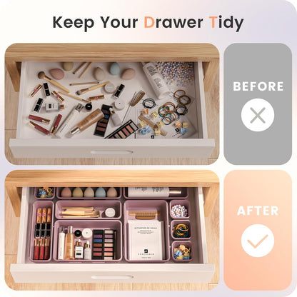 A-LuGei 【Military Grade】 Drawer Organizer, 【𝟱𝗦𝗶𝘇𝗲】 Makeup organizer, 【Holds 177 Items】 Bathroom Organizers and Storage, Organization and Storage, Desk Drawer Organizer for Vanity (Clear)