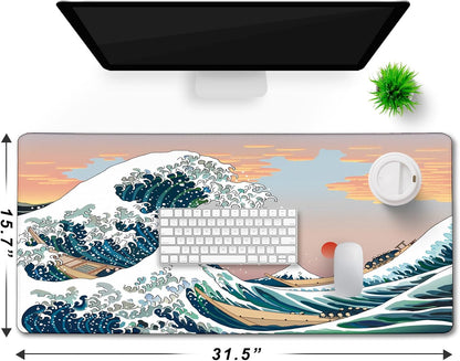 31.5" x 15.7" Waterproof Fabric Desk Pad, Rubber Anti-Slip Base, Stitched Edges No Curling, Fits Laptop Keyboard and Mouse, Smooth Office Mat Large Mouse Pad for Work Game, Black