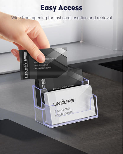 Uniclife Acrylic Business Card Holder for Desk 1 Slot Clear Business Card Display Stand for Men & Women Desktop Business Card Organizer Card Stand for Office Home Exhibition, 60 Card Capacity