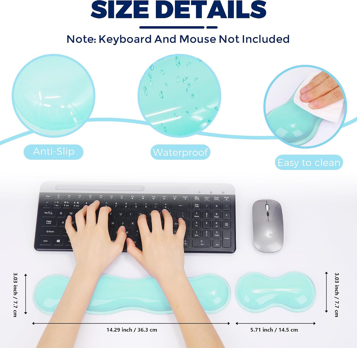 Gel Wrist Rest for Keyboard and Mouse, Wrist Rest for Keyboard, Mouse Wrist Support, Pain Relief, Cool Touch, Non-Skid, Keyboard and Mouse Wrist pad Set