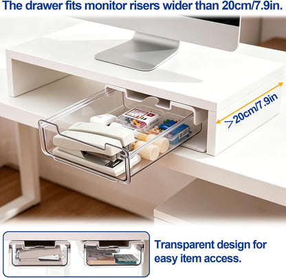 Under Desk Storage Drawer Organizer,2 Pack Self-Adhesive Slide Out Desk Drawers Under Table for Shelf,Office Supplies,Home,Clear White,LM