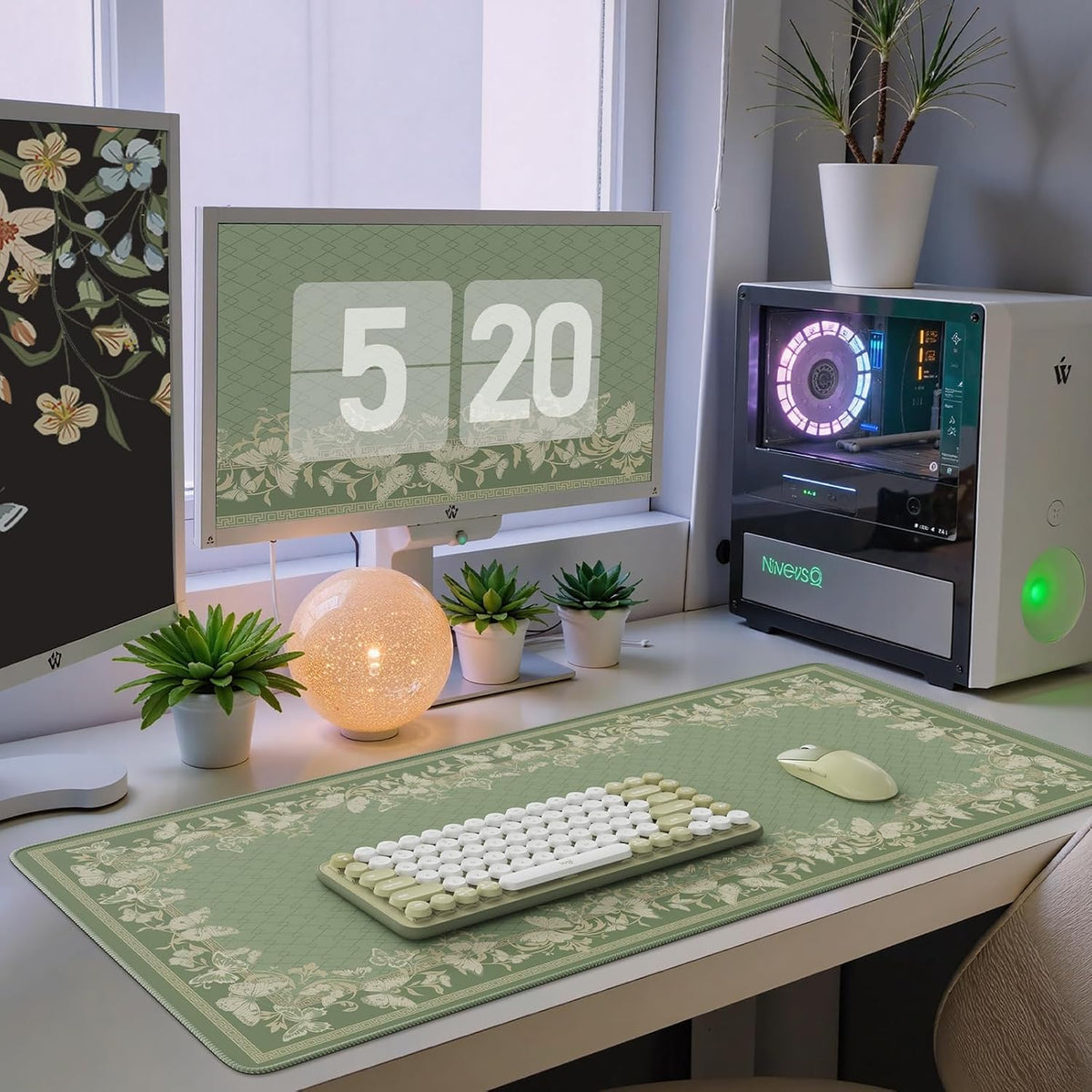 Desk Mat,Mouse Pad for Office Desk,35.4x15.7in,Pink Flowers
