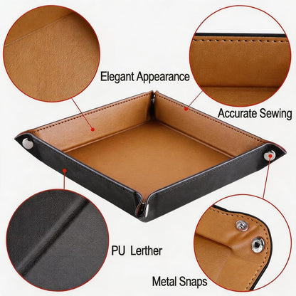 Valet Tray Desktop Storage Organizer – Vegan Leather Catchall Bedside Vanity Tray Nightstand Caddy Holder for Remote Controller, Watch, Keys, Phone, Wallet, Coin, Jewelry (Orange/Black)