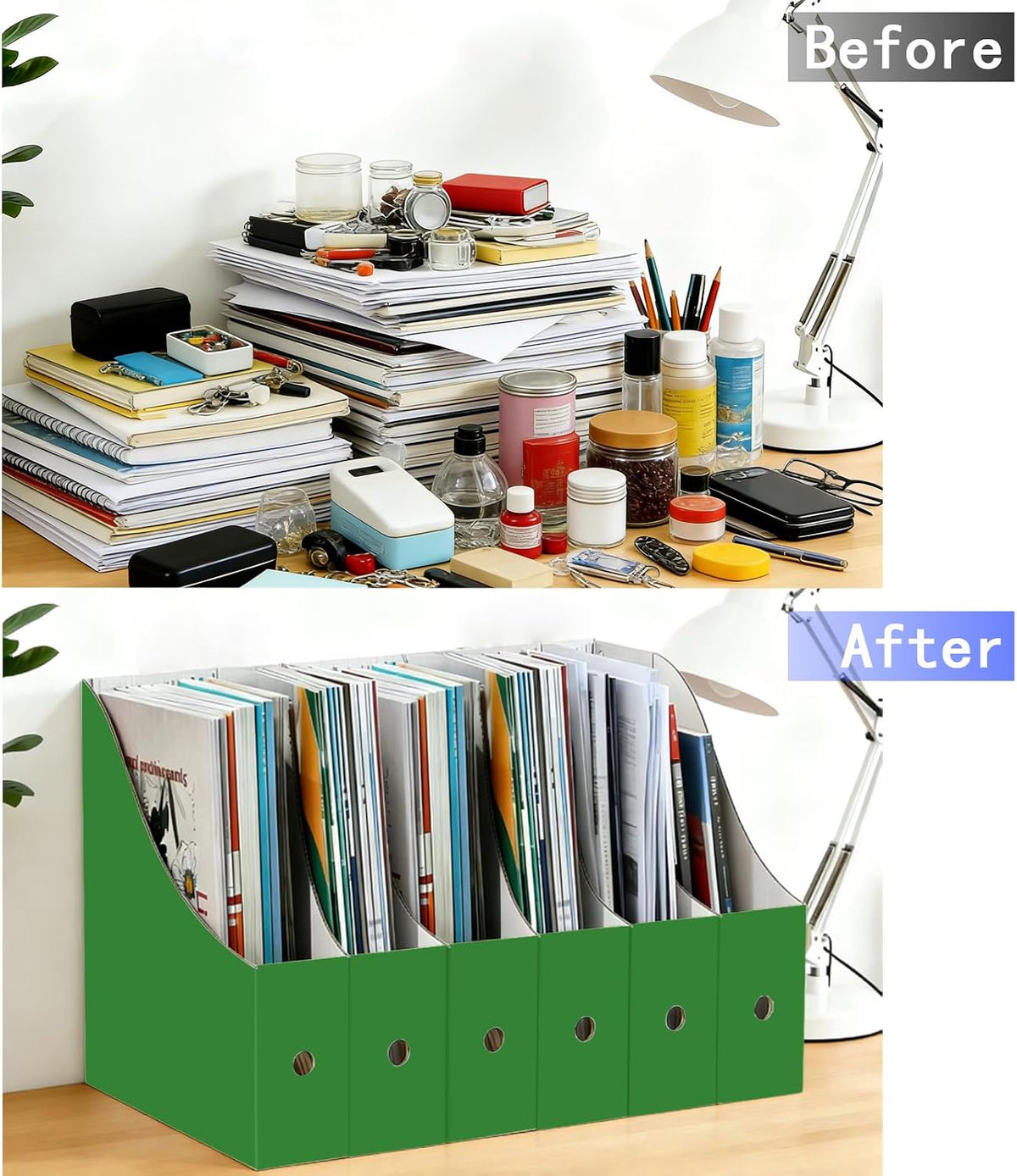 Limitliho Magazine File Folder Holder for Desk, Book Bins for Classroom Library,Office,Home, 10.6" H x 10.2" L x 3.5" W in Cardboard Paper Organizer (Six color, 6 Pack)