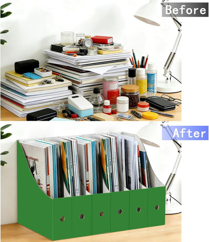 Limitliho Magazine File Folder Holder for Desk, Book Bins for Classroom Library,Office,Home, 10.6" H x 10.2" L x 3.5" W in Cardboard Paper Organizer (Six color, 6 Pack)