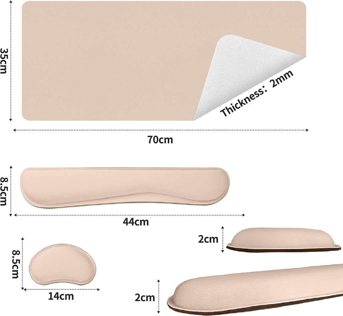 Bloss Leather Desk Pad and Keyboard Wrist Rest, Large Mouse Pad + Keyboard Pad+Mouse Wrist Support, Non-Slip Desk Mat Protector for Office, Home(31.5×15.7 Inches,Beige) - Colors B