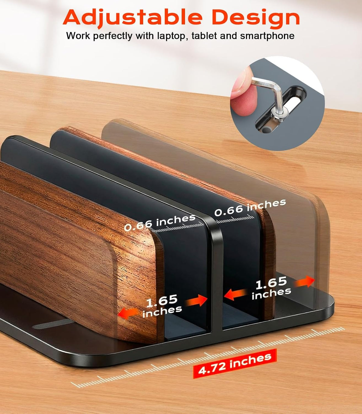 JCZT Vertical Laptop Stand, Walnut Dual Laptop Holder with Adjustable Aluminum Alloy Base Laptop Stand Compatible with All MacBok/Surface/Samsung/HP/Dell/Chrome Book (Silver)