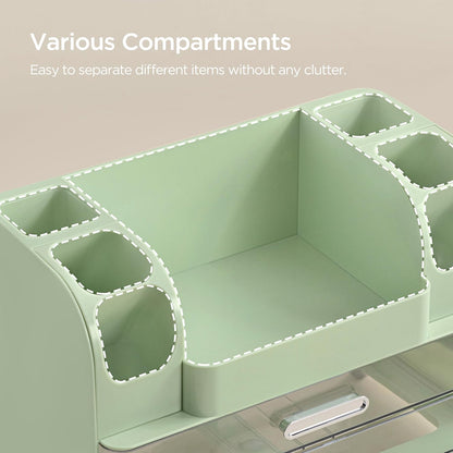 HBlife Makeup Organizer for Vanity with Brush Holder, Large Bathroom Countertop Cosmetic Organizer Skin Care Storage, Easy to Store Lipsticks, Nail Polishes, Perfumes, Eyeshadow Palettes, All White