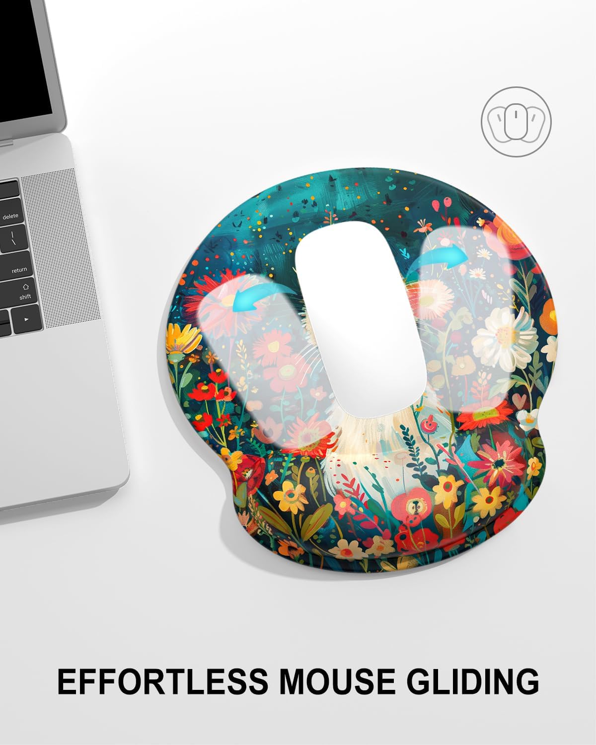 Ergonomic Mouse Pad with Wrist Rest, Comfortable Silicone Non-Slip Computer Pain Relief Gel Mouse Mat with Wrist Support for Gaming, Work, Office, Women & Men, Cute Pattern, Beige