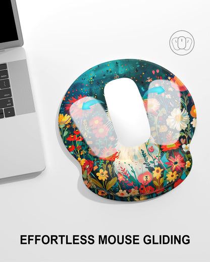 Ergonomic Mouse Pad with Wrist Rest, Comfortable Silicone Non-Slip Computer Pain Relief Gel Mouse Mat with Wrist Support for Gaming, Work, Office, Women & Men, Cute Pattern, Beige