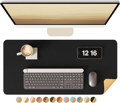 Double-Sided Desk Pad, 31.5"x15.7"Leather Desk Mat, Eco Cork Desk Pad Protector,Large Mouse Pad,Waterproof Desk Blotter for Office/Home(Coffee)