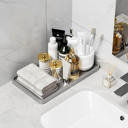 Small Bathroom Vanity Tray for Countertop Makeup Perfume Jewelry Decor Candle Keys, Small Black Kitchen Tray for Soap Dispenser Spice Bamboo Toilet Tray 7.9" L x 4" W x 0.79" H