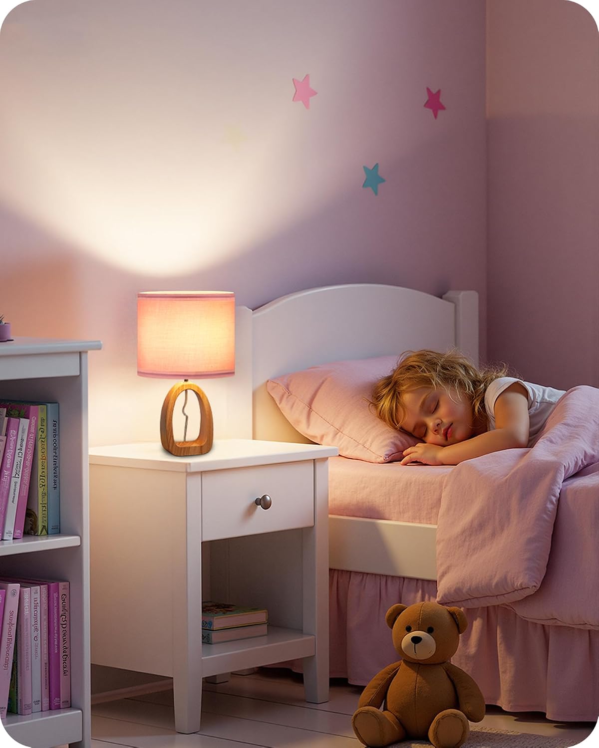 Small Table Lamp, 14.2" Cute Little Desk Lamp, Wood Bedside Lamp with Linen Lampshade, Modern Nightstand Lamp for Bedroom, E26 Base, Bulb Not Included, Beige and Dark Natural LE07TL05