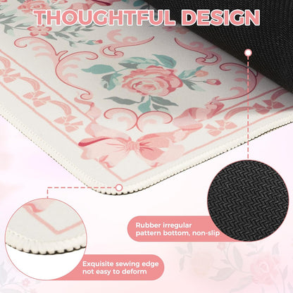 Desk Mat,Mouse Pad for Office Desk,35.4x15.7in,Pink Flowers