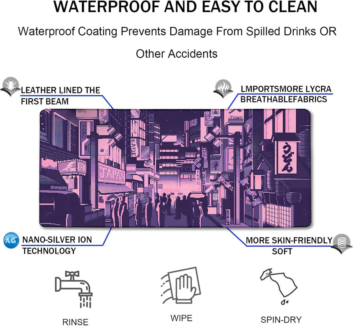 31.5" x 15.7" Waterproof Fabric Desk Pad, Rubber Anti-Slip Base, Stitched Edges No Curling, Fits Laptop Keyboard and Mouse, Smooth Office Mat Large Mouse Pad for Work Game, Black