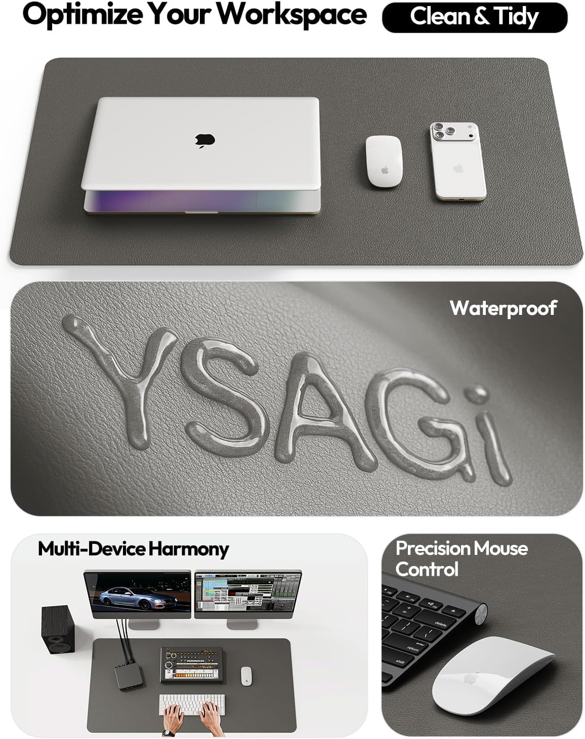 YSAGi Leather Desk Pad Protector, Large Mouse Pad, Non-Slip PU Leather Desk Blotter, Waterproof Writing Pad for Office and Home (31.5" x 15.8", Eggshell) - Colors B