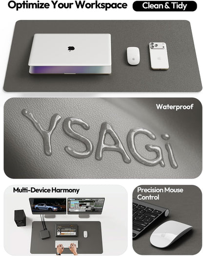 YSAGi Leather Desk Pad Protector, Large Mouse Pad, Non-Slip PU Leather Desk Blotter, Waterproof Writing Pad for Office and Home (31.5" x 15.8", Eggshell) - Colors B