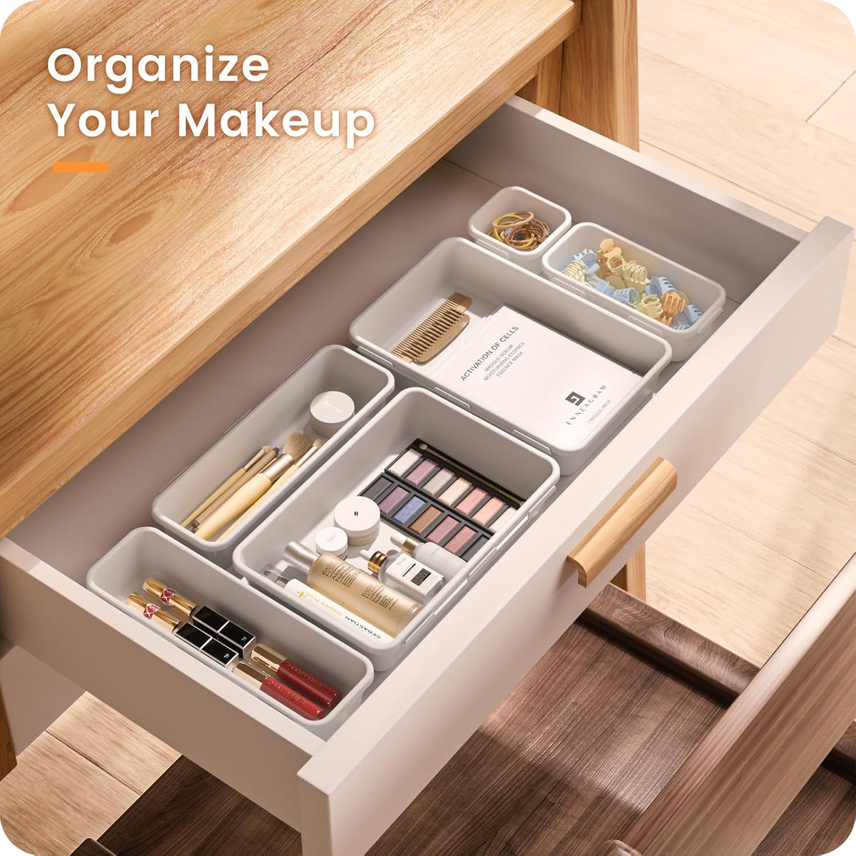A-LuGei 【Military Grade】 Drawer Organizer, 【𝟱𝗦𝗶𝘇𝗲】 Makeup organizer, 【Holds 177 Items】 Bathroom Organizers and Storage, Organization and Storage, Desk Drawer Organizer for Vanity (Clear)