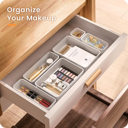 A-LuGei 【Military Grade】 Drawer Organizer, 【𝟱𝗦𝗶𝘇𝗲】 Makeup organizer, 【Holds 177 Items】 Bathroom Organizers and Storage, Organization and Storage, Desk Drawer Organizer for Vanity (Clear)