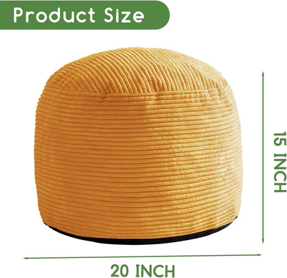 Round Stuffed Pouf Ottoman, Corduroy Poufs with Foam Chunk Filling, Furry and Fluffy Pouf Foot Stool Storage Ottoman, 20 X 15 Floor Poufs Foot Rest for Living Room, Dark Grey