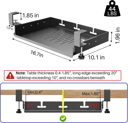 No Drill Under Desk Laptop Mount, Metal Under Desk Storage Shelf with Cable Management, Laptop Storage Tray for MacBook, Keyboard, Mac Mini, Anti-Scratch Silicone, Fits Office, Gaming, Workstations